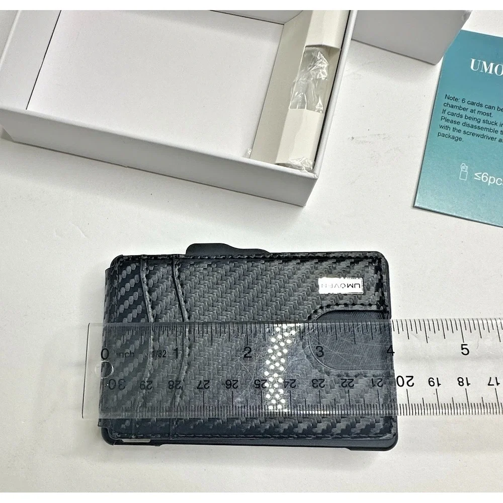 UMOVEN RFID Blocking Minimalist Wallet Carbon Fiber Style Money Clip Front